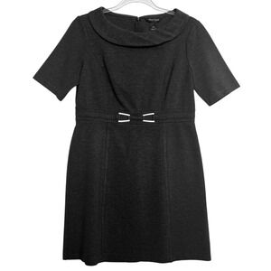 White House Black Market Gray Peter Pan Collar Stretch Pencil Dress Sz 10 Belt